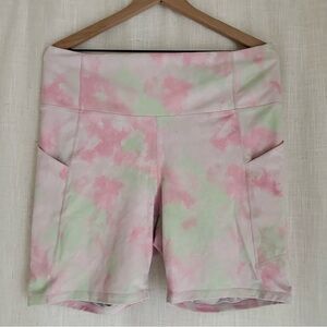 Fabletics Pink & Light Green Tie-Dye High-Waist Bike Shorts
